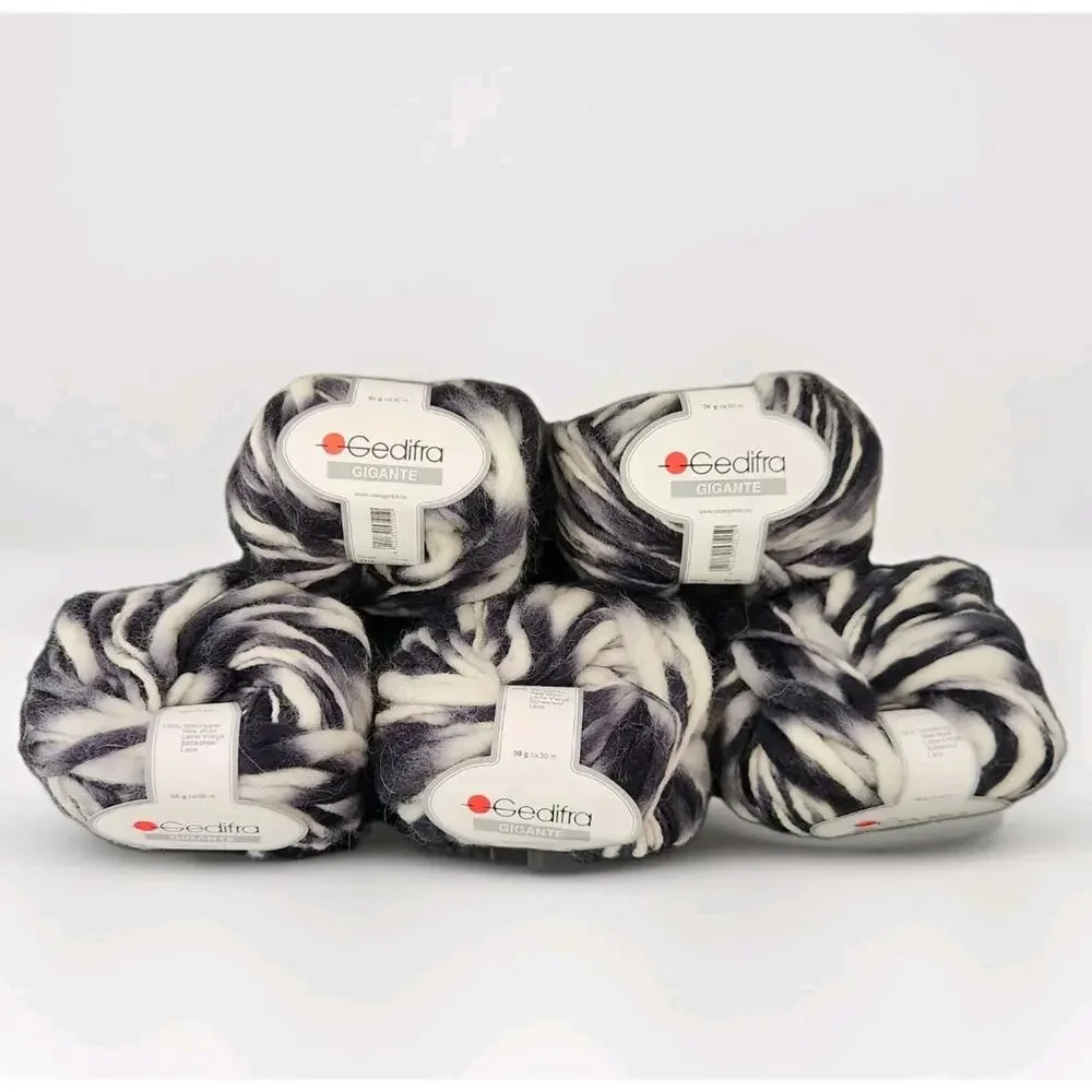 Gedifra Gigante Yarn Lot 5 Skeins Super Bulky Wool Black White Italy Knit